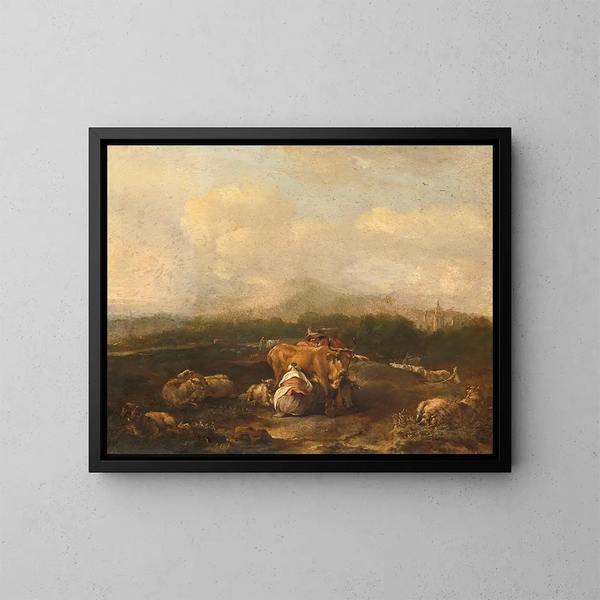 Paesaggio italiano con bestiame - Nicolaes van Helt Stockade — quadro incorniciato alla parete