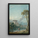 Paesaggio con un pescatore sulla riva di un lago, sullo sfondo un grande colombario - Nicolas Jacques Julliard — quadro incorniciato alla parete