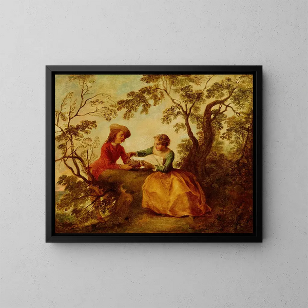 Un giovane coppia in corte romantica sopra un nido d'uccello - Nicolas Lancret — quadro incorniciato alla parete
