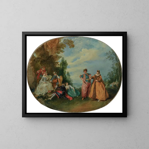 Un concerto all'aperto con il bel Greco e il Turco innamorato - Nicolas Lancret — quadro incorniciato alla parete