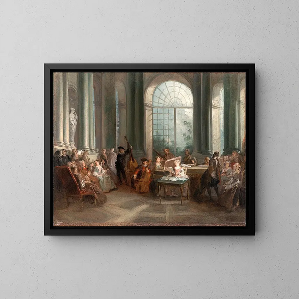 Concerto nel salone ovale del castello di Pierre Crozat a Montmorency - Nicolas Lancret — quadro incorniciato alla parete