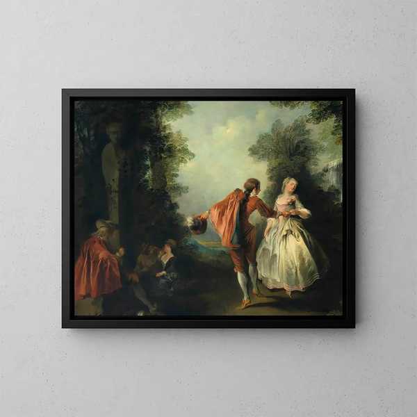 Figure eleganti in un paesaggio boscoso - Nicolas Lancret — quadro incorniciato alla parete