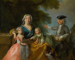 Nicolas Lancret - Portrait Of A Family Traditionally Identified As Mr And Mrs SaintMartin With Their Two Children In A Landscape.webp
