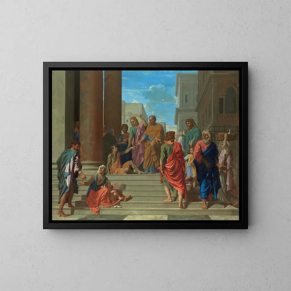 Santi Pietro e Giovanni che guariscono il paralitico - Nicolas Poussin — quadro incorniciato alla parete