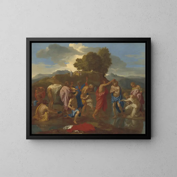 Il Battesimo di Cristo - Nicolas Poussin — quadro incorniciato alla parete