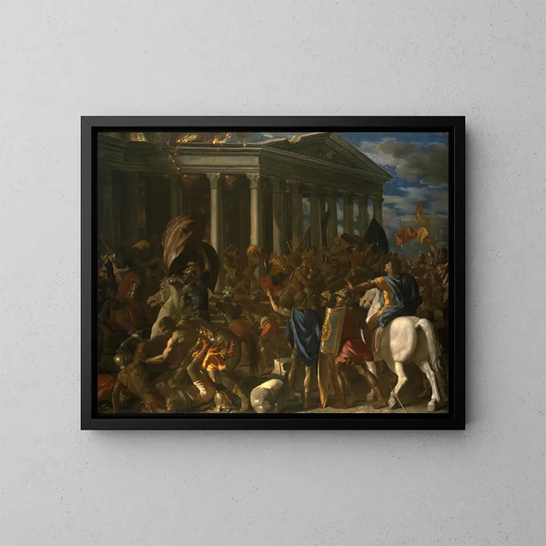 La distruzione e il saccheggio del Tempio di Gerusalemme - Nicolas Poussin — quadro incorniciato alla parete