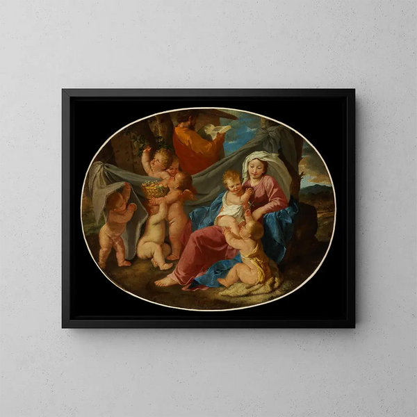 Il riposo durante la fuga in Egitto - Nicolas Poussin — quadro incorniciato alla parete