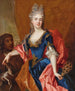 Ritratto di una dama con ventaglio di piume di pavone con il suo servitore che tiene un cane - Nicolas de Largillière — vista dell’opera