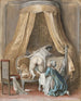 Il clistere di Niklas Lafrensen — scena di boudoir sotto un letto a baldacchino