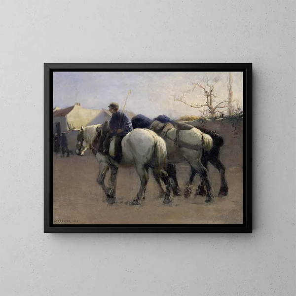 Rue de village français avec des chevaux - Nils Kreuger — quadro incorniciato alla parete