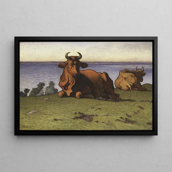 Vaches au repos, motif de terre - Nils Kreuger — quadro incorniciato alla parete