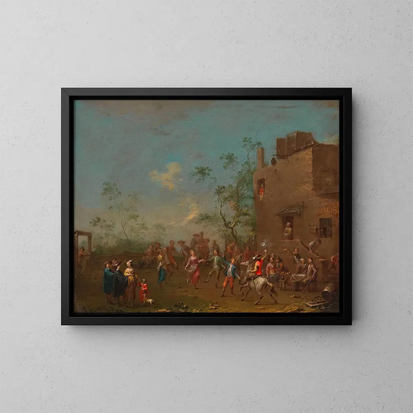 Danza davanti l'osteria dopo il matrimonio - Norbert Joseph Carl Grund — quadro incorniciato alla parete