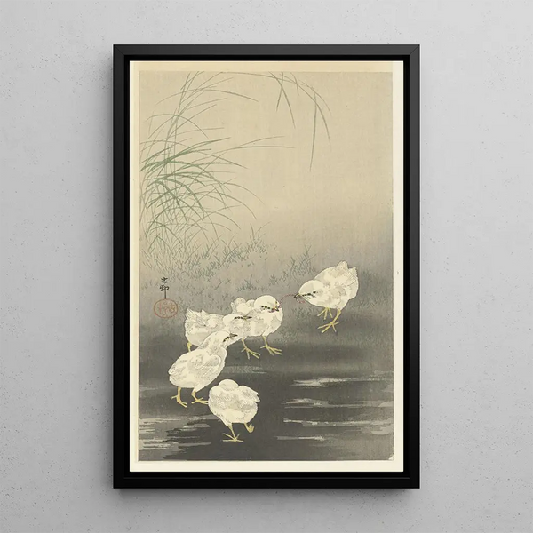 Poussins et ver - Ohara Koson — quadro incorniciato alla parete