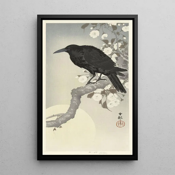 Corbeau à la pleine lune - Ohara Koson — quadro incorniciato alla parete