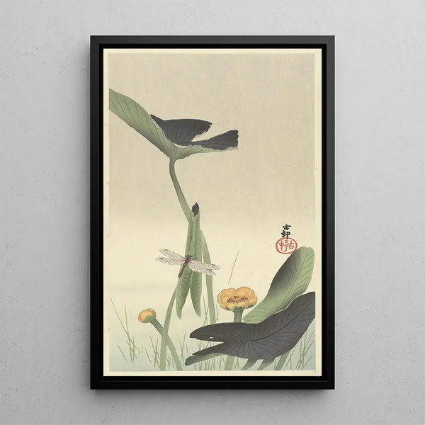 Libellule e loto - Ohara Koson — quadro incorniciato alla parete
