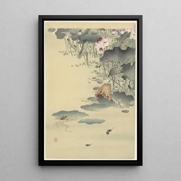 Grenouille et têtards - Ohara Koson — quadro incorniciato alla parete