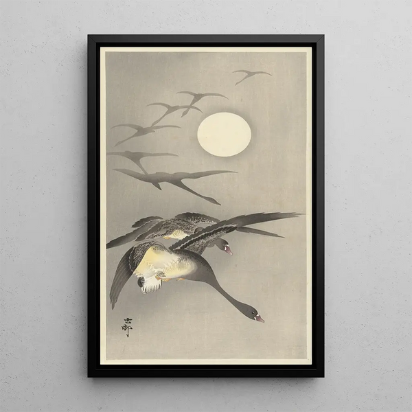 Oies à la pleine lune - Ohara Koson — quadro incorniciato alla parete
