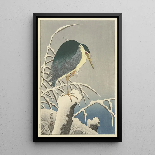 Héron dans la neige - Ohara Koson — quadro incorniciato alla parete