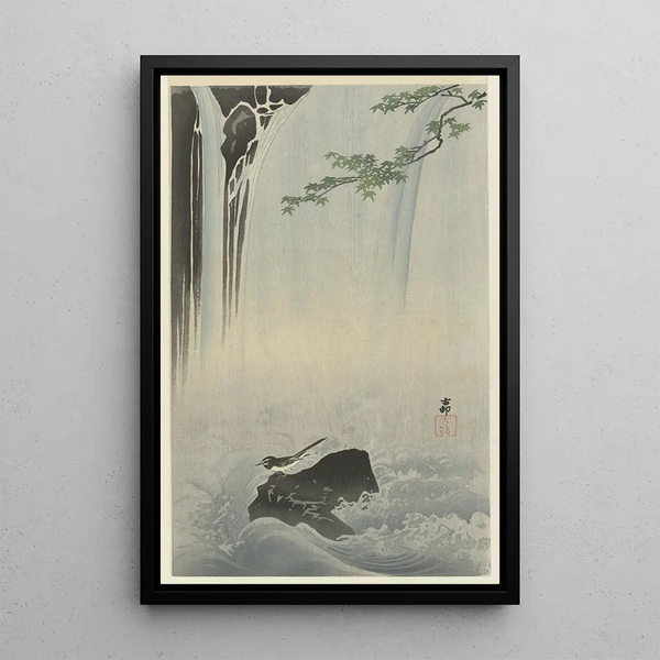 Bergeronnette japonaise à la cascade - Ohara Koson — quadro incorniciato alla parete