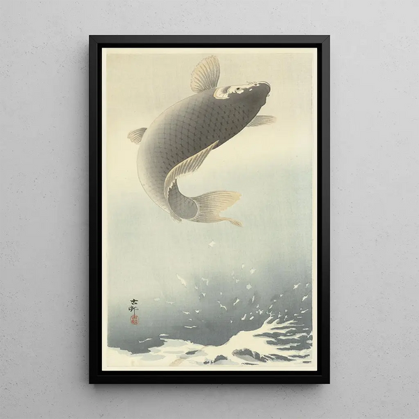 Carpe sautante - Ohara Koson — quadro incorniciato alla parete