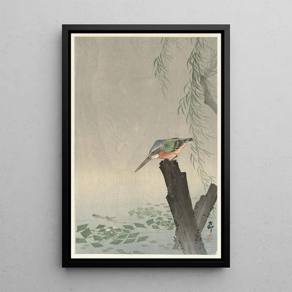 Martin-pêcheur sur souche d'arbre - Ohara Koson — quadro incorniciato alla parete