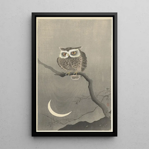 Hibou moyen-duc sur une branche d'arbre nuda - Ohara Koson — quadro incorniciato alla parete