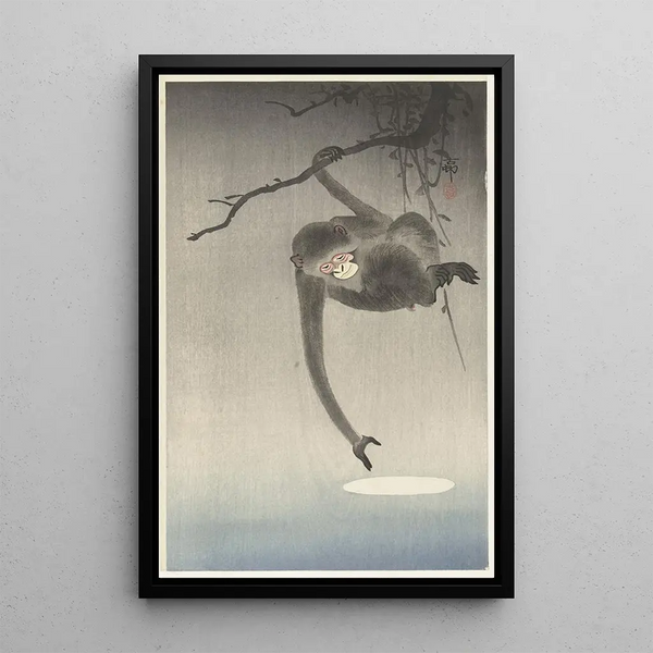 Singe et reflet de la lune - Ohara Koson — quadro incorniciato alla parete