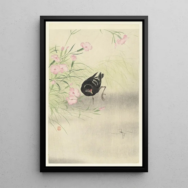 Poule d'eau près d'une plante en fleur - Ohara Koson — quadro incorniciato alla parete