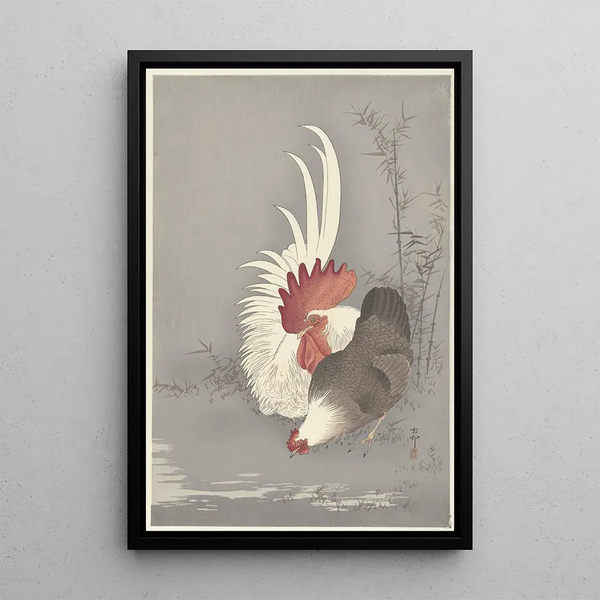Coq et poule - Ohara Koson — quadro incorniciato alla parete