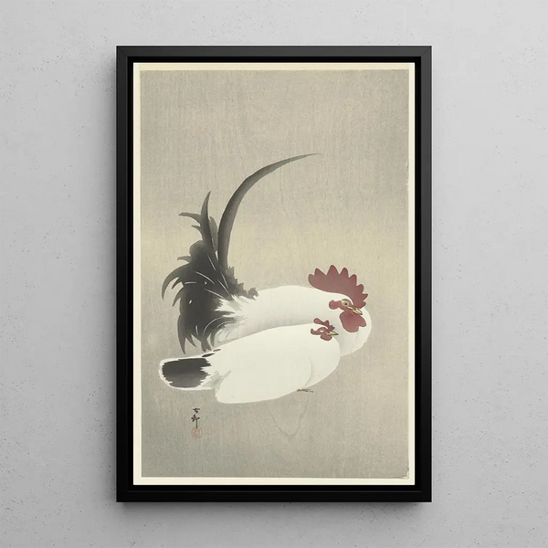 Coq e gallina - Ohara Koson — quadro incorniciato alla parete