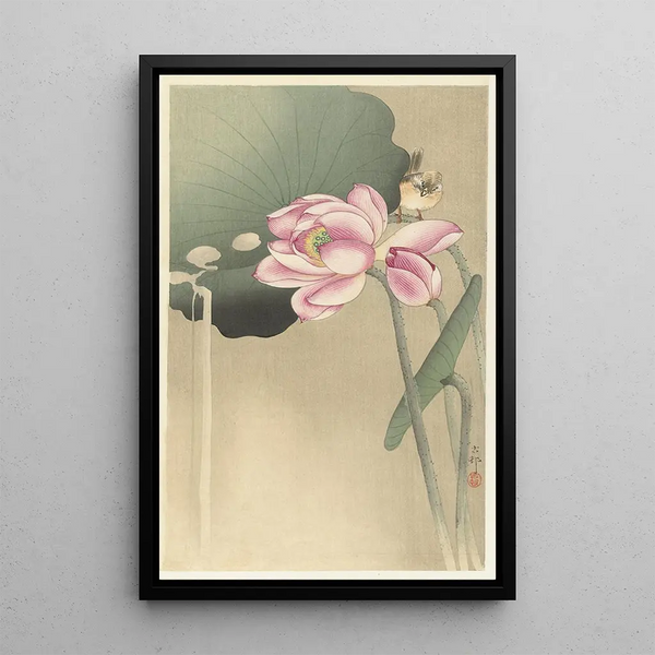 Oiseau chanteur et lotus - Ohara Koson — quadro incorniciato alla parete