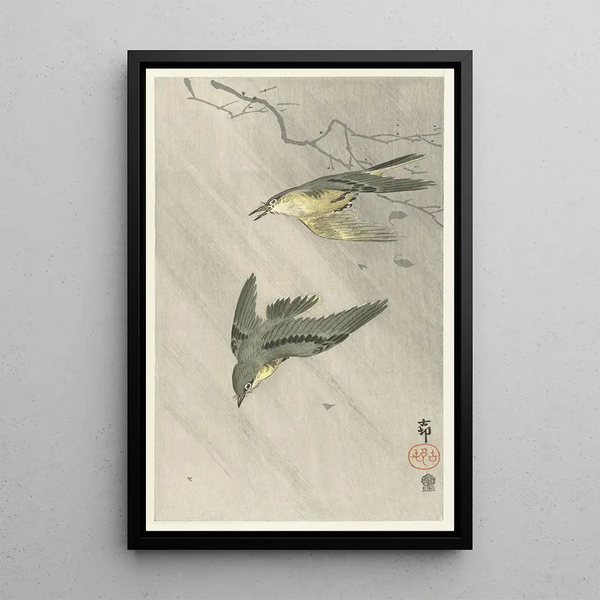Oiseaux chanteurs sous la pluie - Ohara Koson — quadro incorniciato alla parete