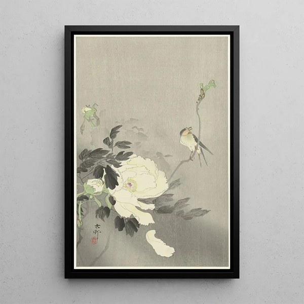 Hirondelle avec pivoine - Ohara Koson — quadro incorniciato alla parete