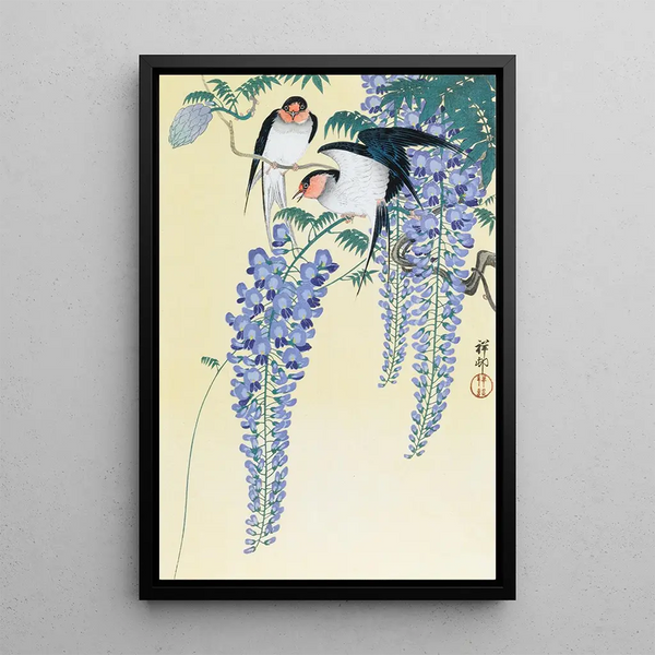 Hirondelles et glycine - Ohara Koson — quadro incorniciato alla parete