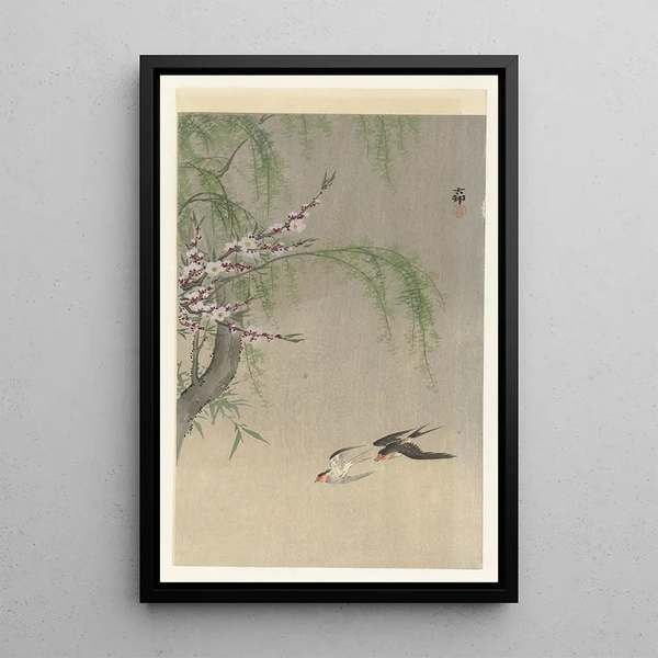 Hirondelles en vol - Ohara Koson — quadro incorniciato alla parete