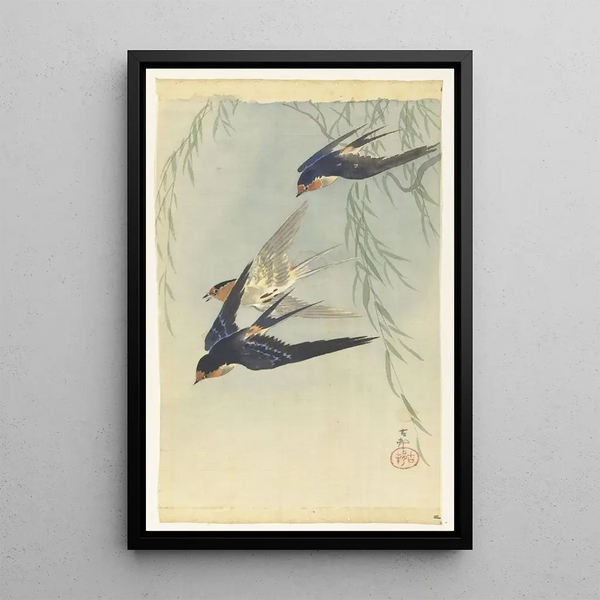 Tre uccelli in volo - Ohara Koson — quadro incorniciato alla parete