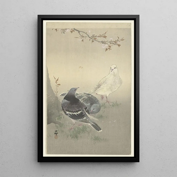 Trois pigeons apprivoisés - Ohara Koson — quadro incorniciato alla parete