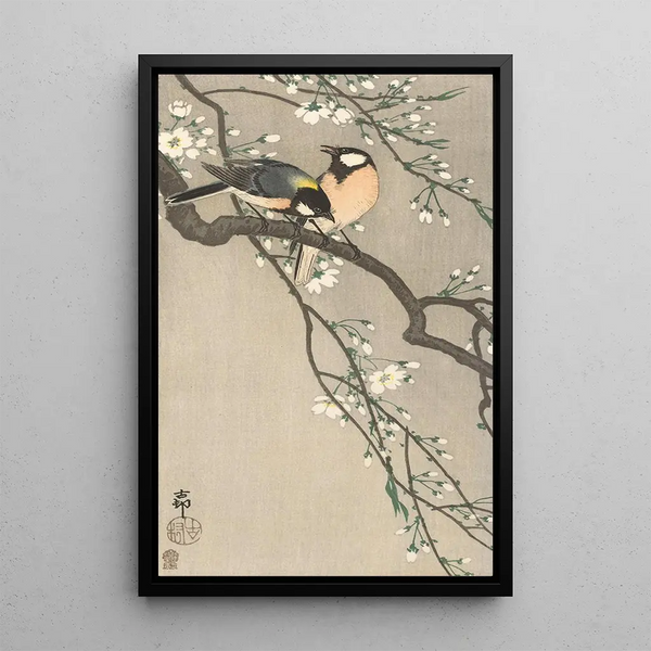 Mésanges sur branche de cerisier - Ohara Koson — quadro incorniciato alla parete