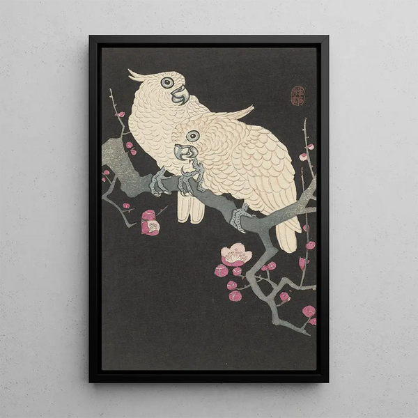 Due cacatà e fiori di prugno - Ohara Koson — quadro incorniciato alla parete