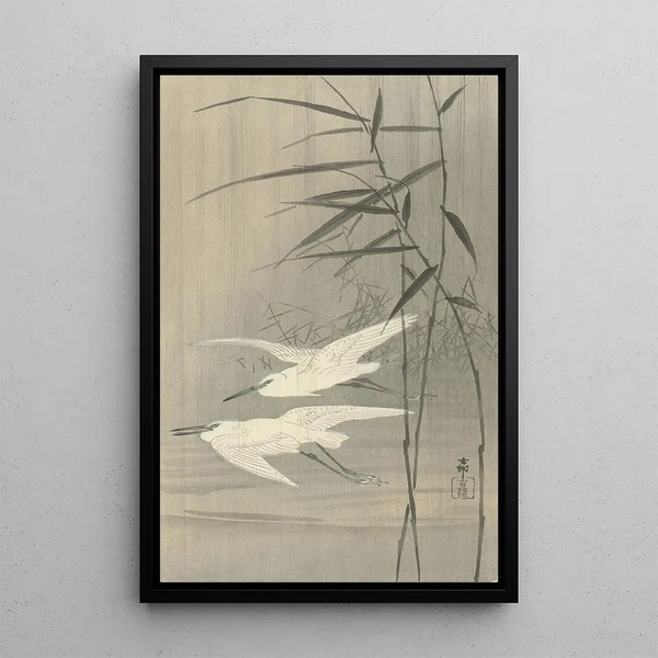 Due aironi in volo - Ohara Koson — quadro incorniciato alla parete