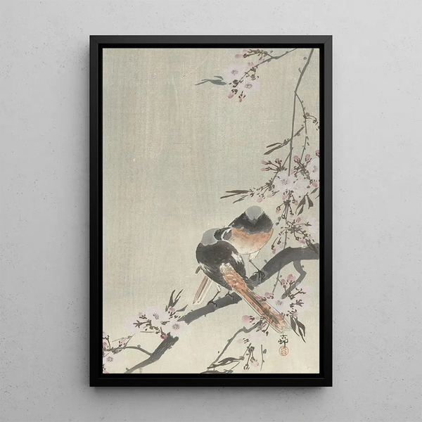 Due code rosse smaltate con fiori di ciliegio - Ohara Koson — quadro incorniciato alla parete
