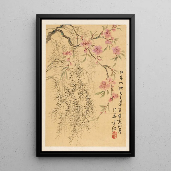 Fleurs de pêcher et saules - Okada Hankō — quadro incorniciato alla parete