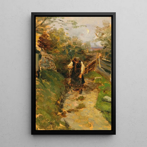 Studio di una contadina che torna a casa - Olga Wisinger-Florian — quadro incorniciato alla parete