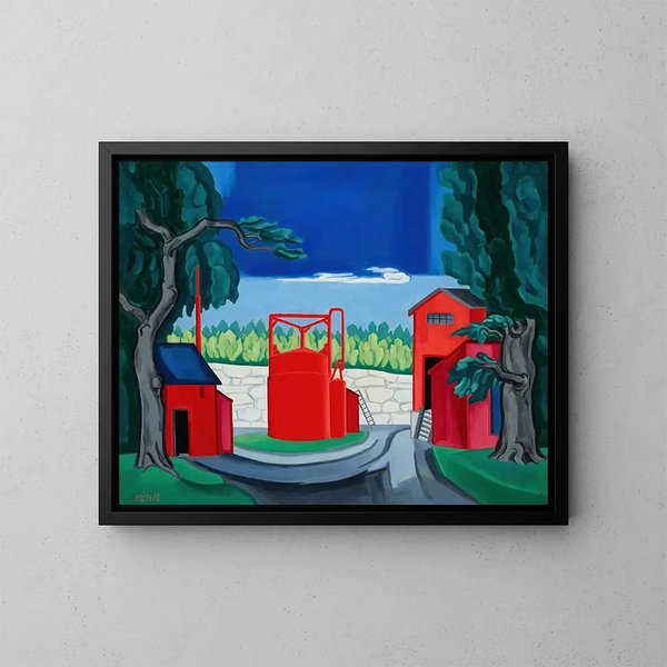 Serbatoio rosso della pagoda a West Quincy - Oscar Bluemner — quadro incorniciato alla parete