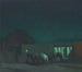 Cavalli vicino a un edificio in adobe alla luce della luna - Oscar Edmund Berninghaus — vista dell’opera