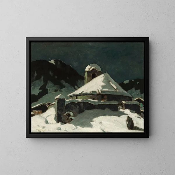 Notte d'inverno nel villaggio di montagna - Oskar Mulley — quadro incorniciato alla parete