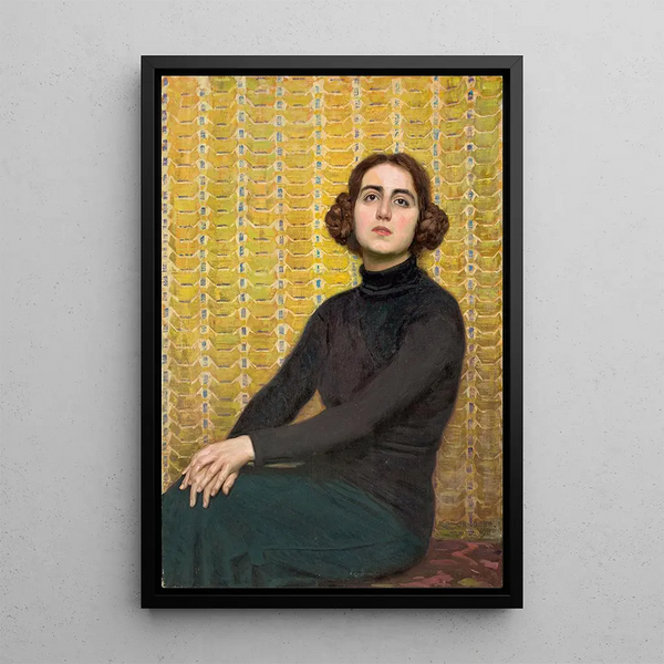 Modèle femminile con sfondo giallo - Osmar Schindler — quadro incorniciato alla parete