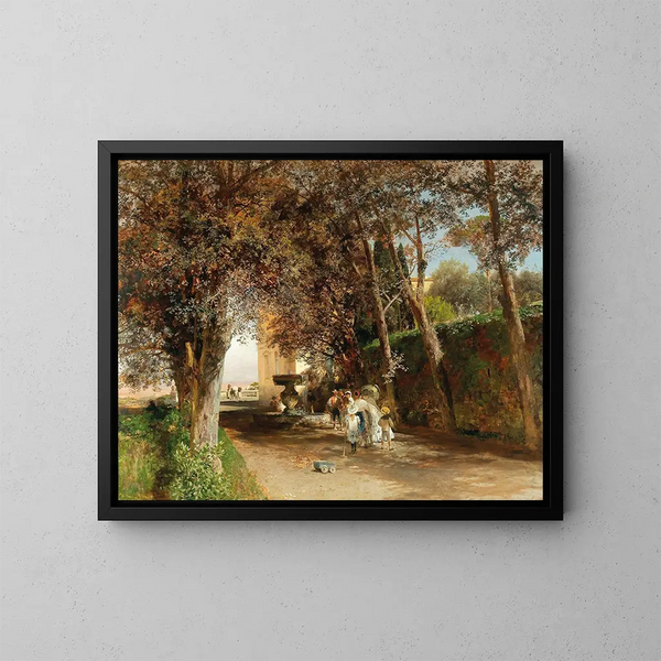 Pomeriggio nel parco della Villa Torlonia a Frascati - Oswald Achenbach — quadro incorniciato alla parete