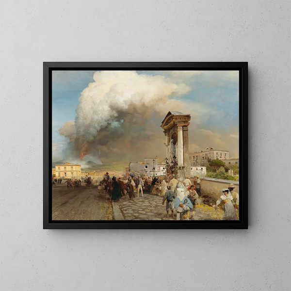 Eruzione del Vesuvio - Oswald Achenbach — quadro incorniciato alla parete