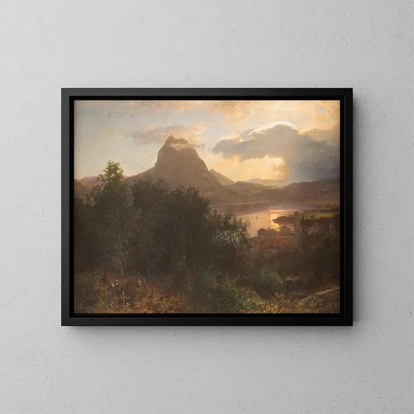 Raccolta dell'uva al crepuscolo - Oswald Achenbach — quadro incorniciato alla parete